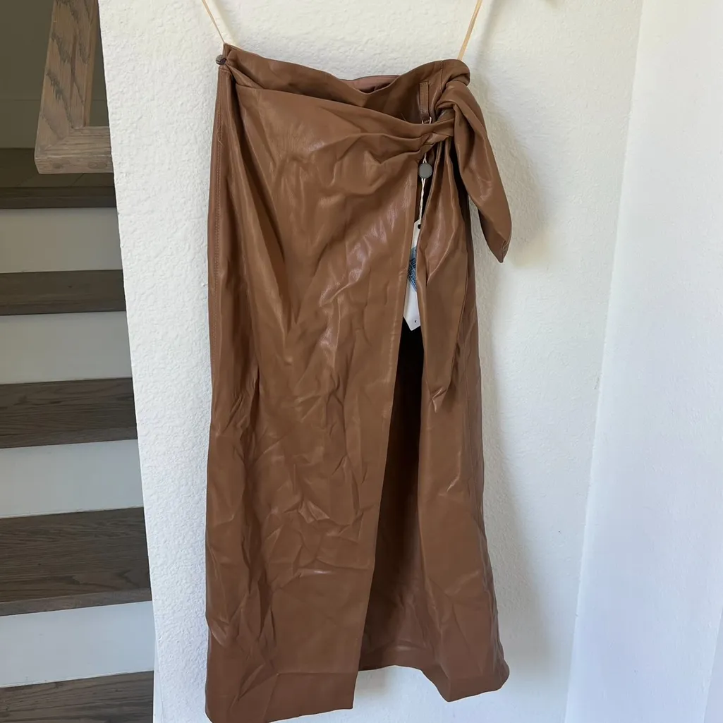 NWT Nanushka Amas Faux Leather Skirt in Camel Brown Tan Size XS - Image 2