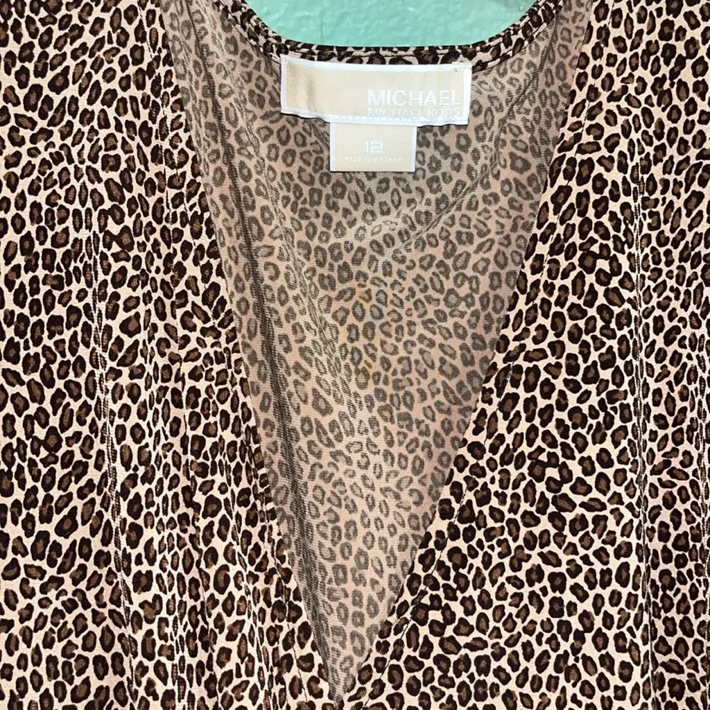 Michael Kors Animal Print Brown Draped Dress Size 12 - Image 3