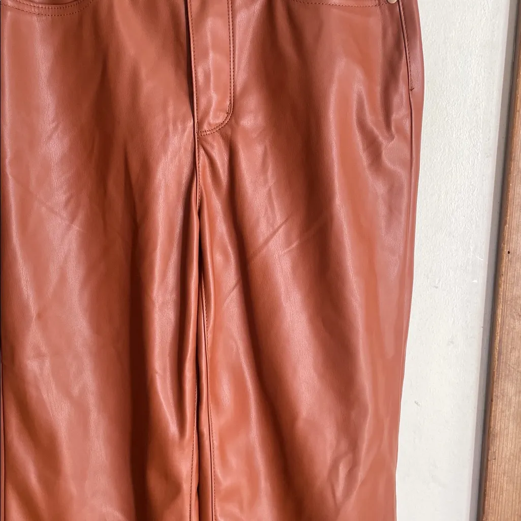 Judy Blue Vegan Leather Pants Cognac Wide Leg Cropped Tummy Control - Image 5