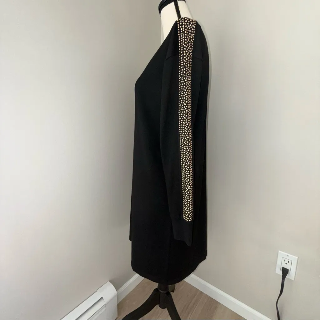 Calvin‎ Klein Womens Edgy Black Sweater Dress Embellished Sleeves size Medium - Image 2