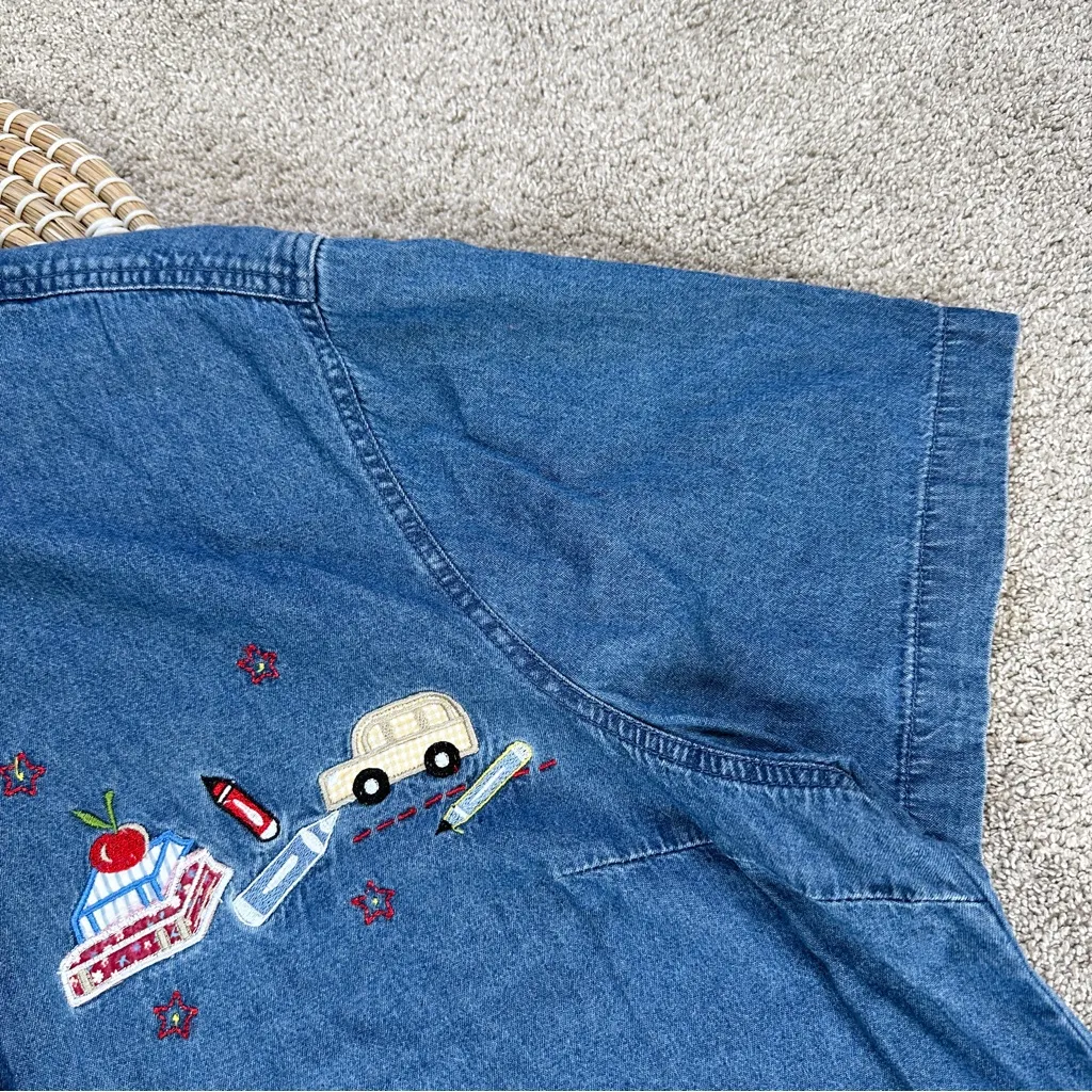 White Stag Vintage Denim Button Down Shirt Cherry School Embroidered 22W/24W - Image 5