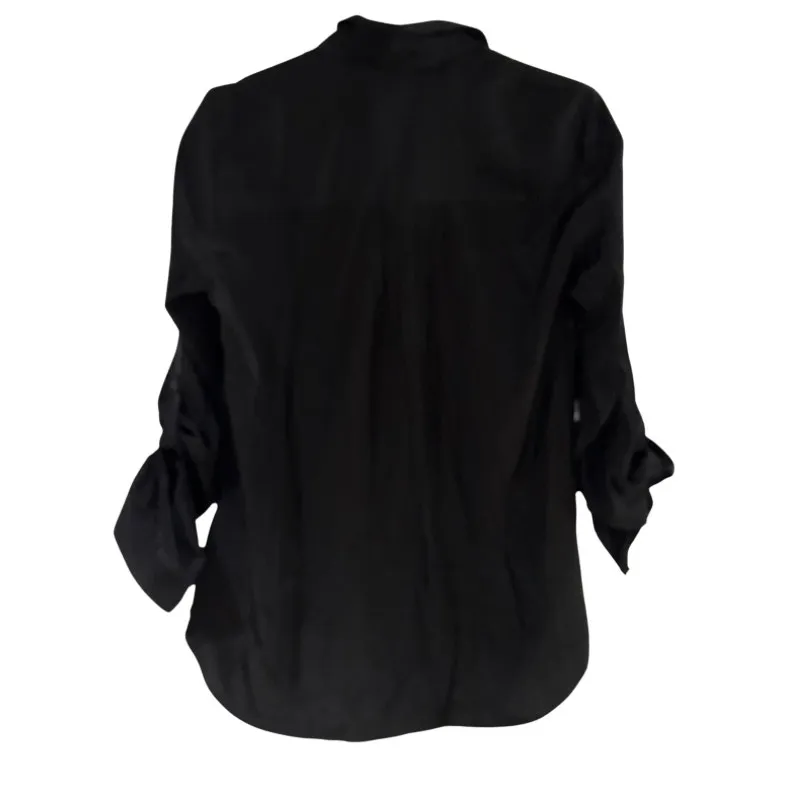 EXPRESS BLACK LIGHTWEIGHT SILKY FEEL BUTTON DOWN TOP SMALL - Image 2