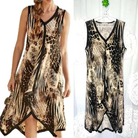 SOFT SURROUNDINGS Slinky Stretch Extravaganza Animal Print Midi Dress Size Large - Image 2