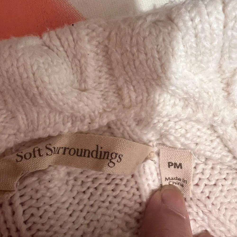 Soft Surroundings Ivory Nisette Sweater Cable Knit Mock Neck Sweater Sz PM - Image 4