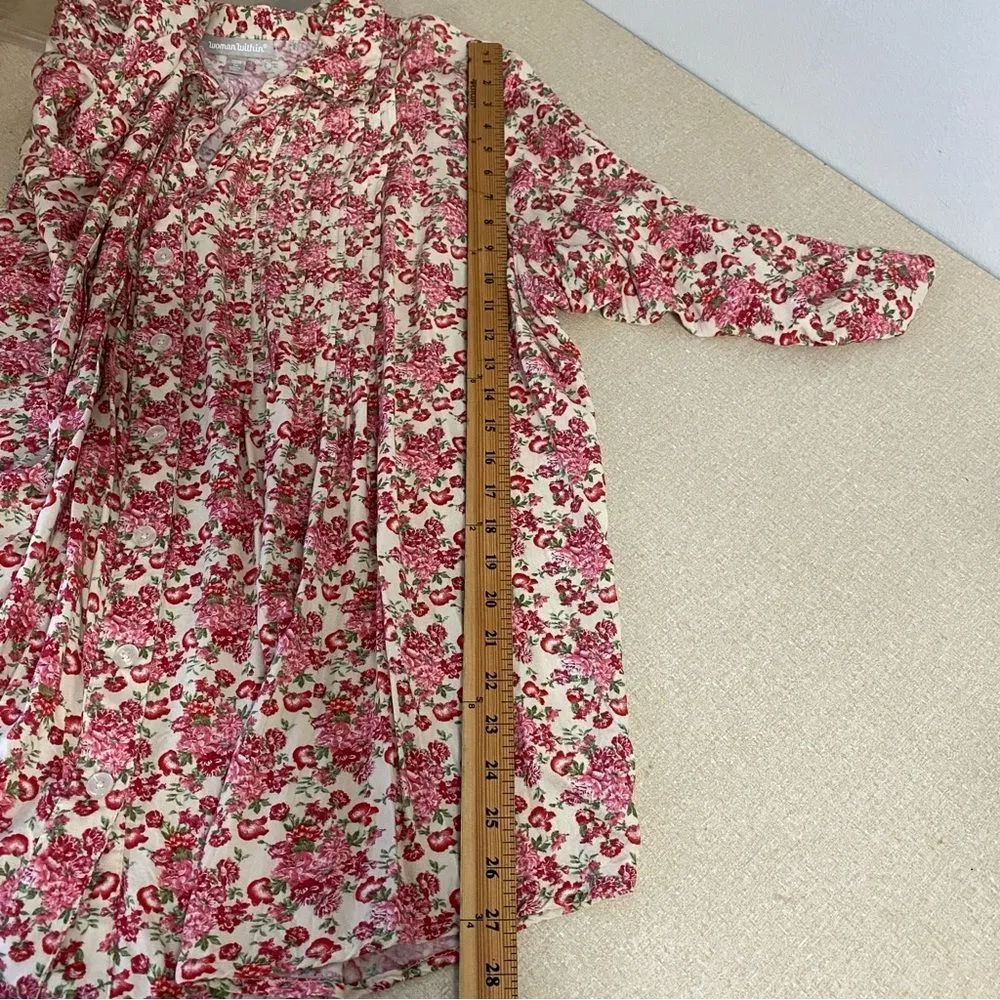 Woman Within Plus 1X 22/24 Floral Blend Button Down Rolled Up Sleeve Top Blouse - Image 13