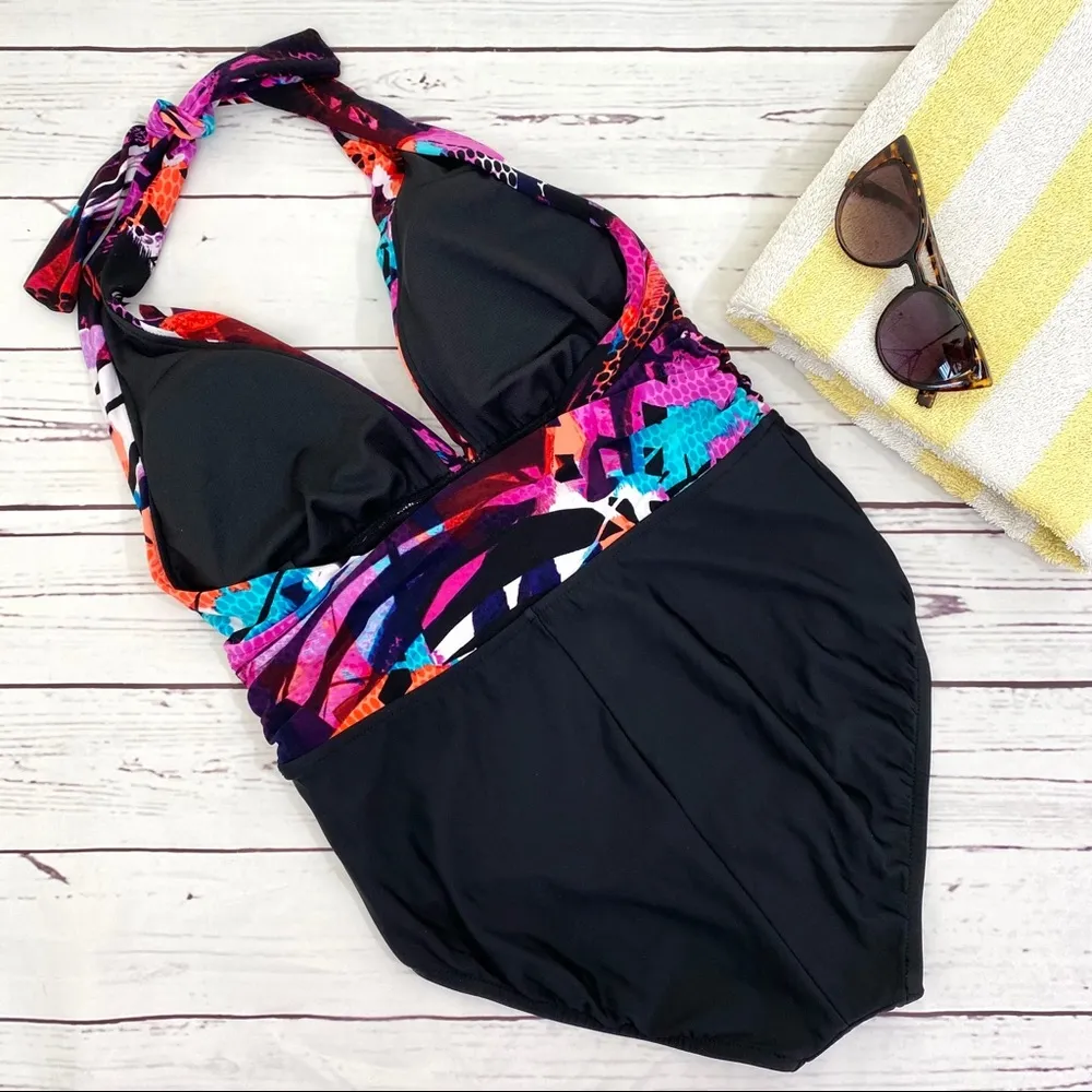 Aqua Green Halter One Piece Swimsuit L - Image 7