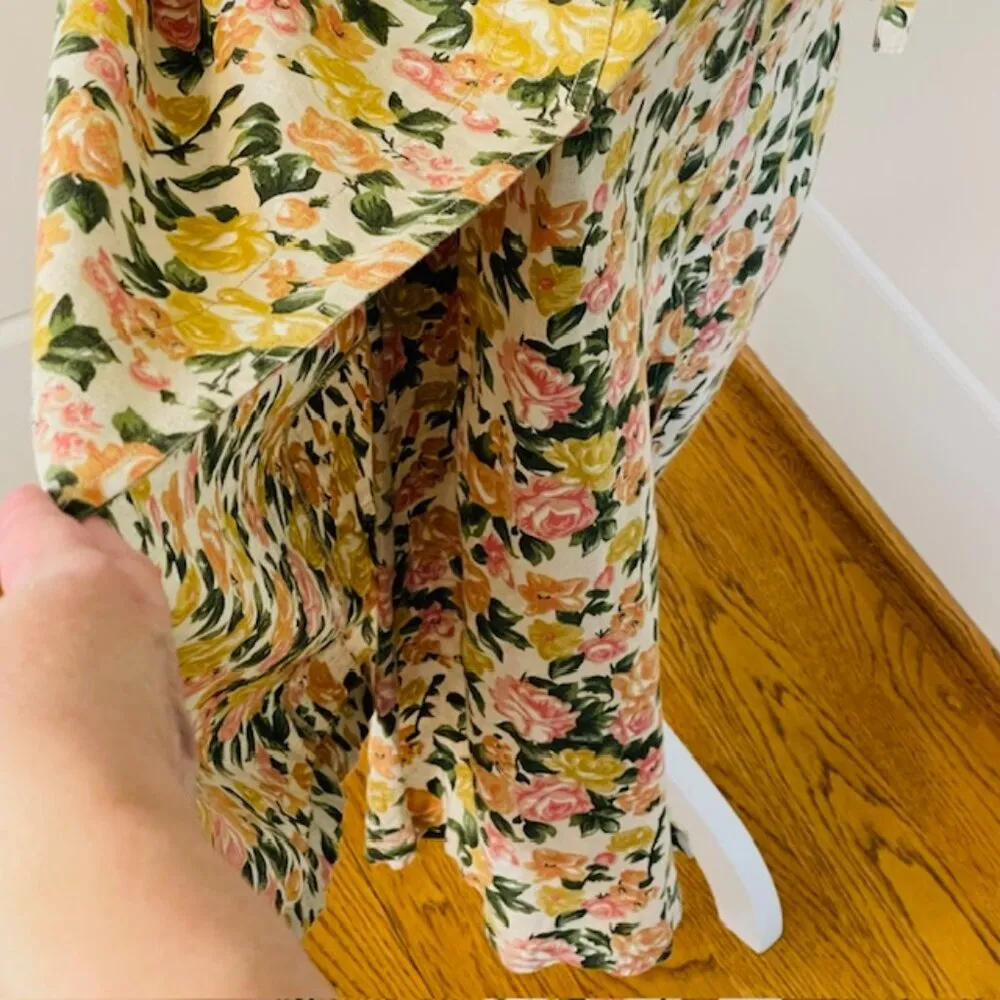 Vintage British Khaki Linen & Cotton Cottagecore Floral Skirt Set Large - Image 11