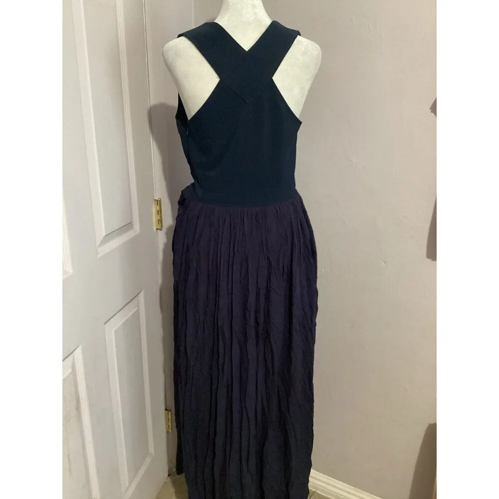 Lulus Navy Blue Sleeveless Fit & Flare Maxi V - Image 4