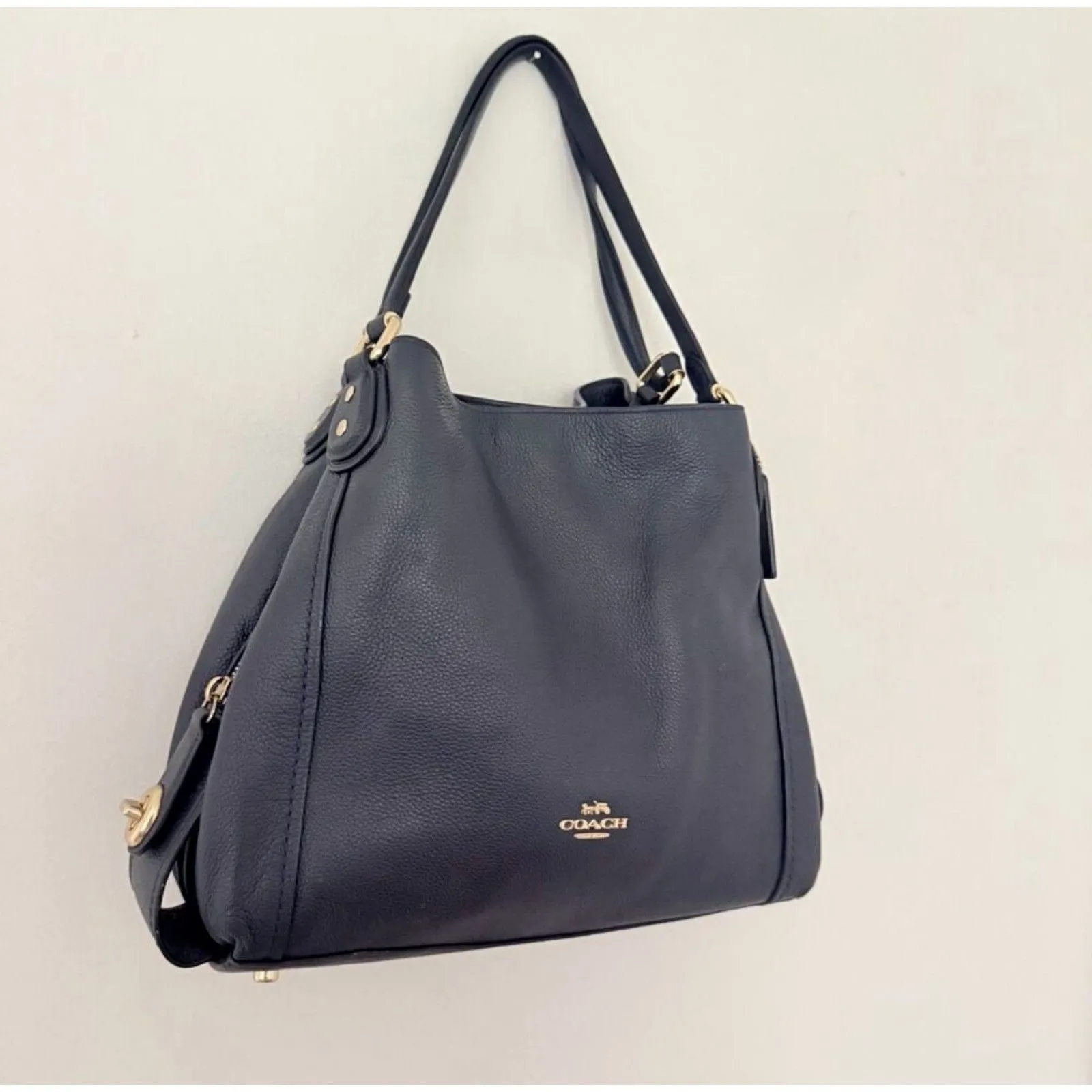 Coach Edie 31 Shoulder Bag Pebble Leather Slouchy Tote Polished Dark Blue Purse - Image 9