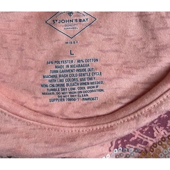 St. John's Bay Women Large Orange Floral Sequins Shirt Casual‎ Summer Vacation - Image 4