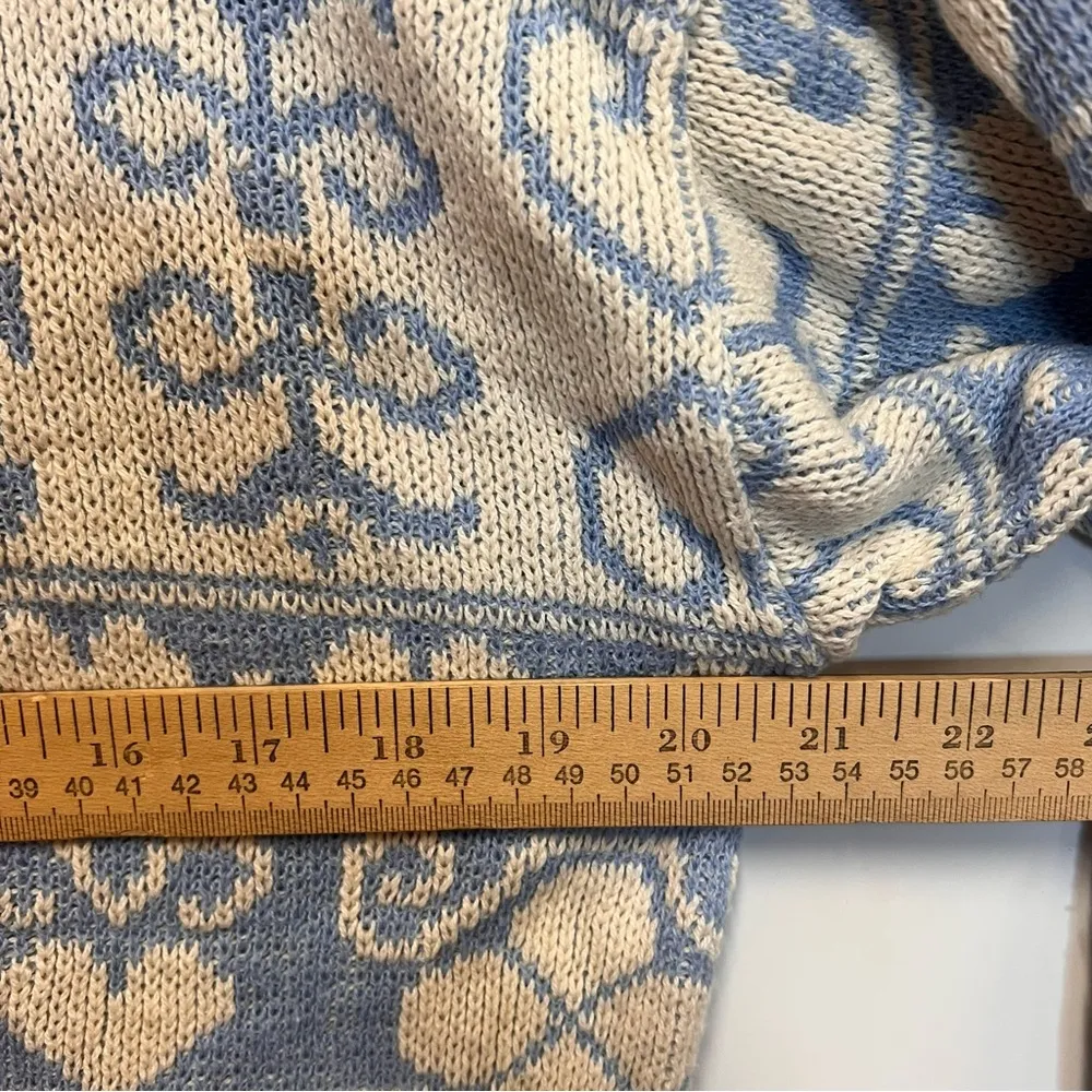 Vintage 80s Cabin Creek Sweater Pastel Blue/Off White Made in USA Size Medium - Image 9