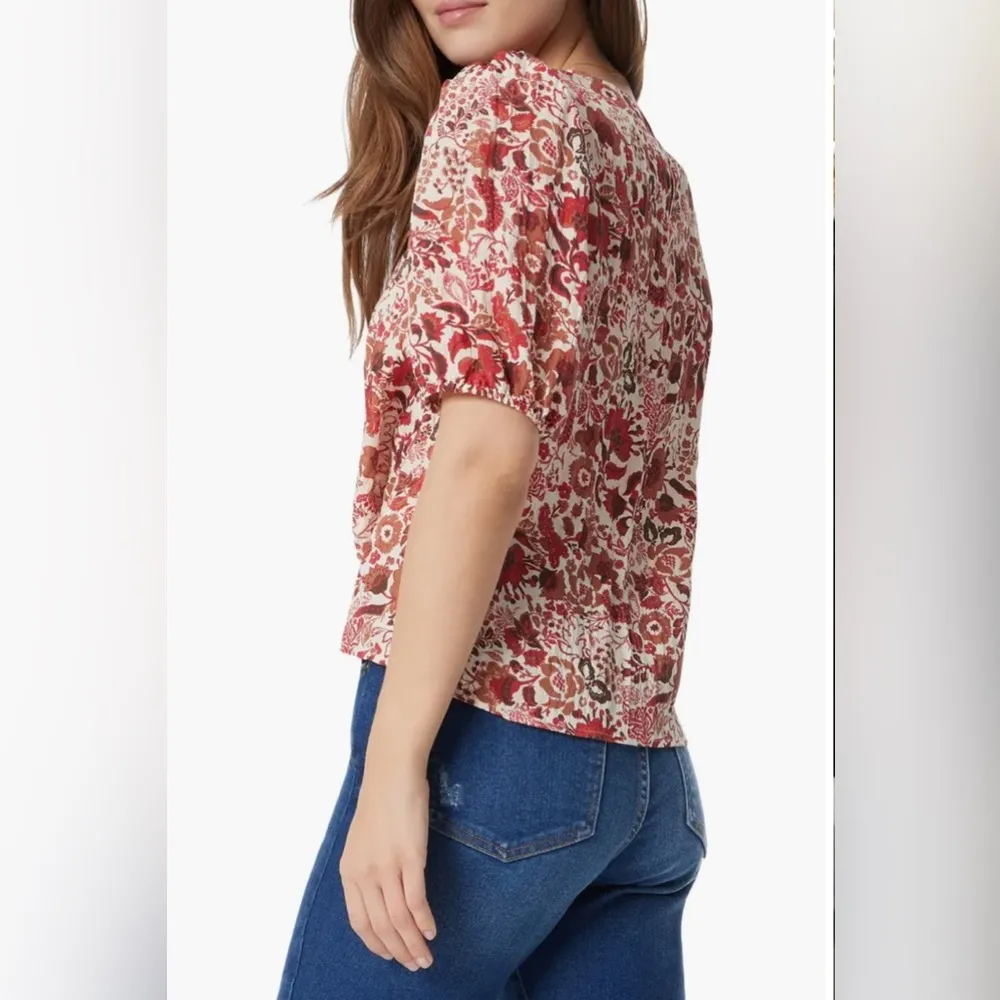 NEW Sam Edelman Dakota Shirred Puff Sleeve Top Seed Pearl Bouquet Women’s XL - Image 2