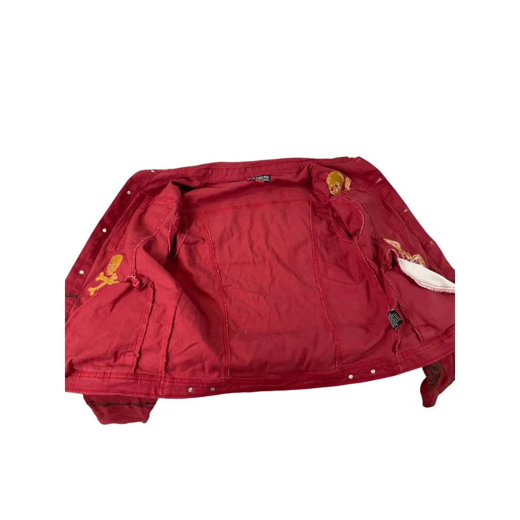 Black Pike Womens Red Denim embroided graphic jacket size M SKU 9178 Size M - Image 12