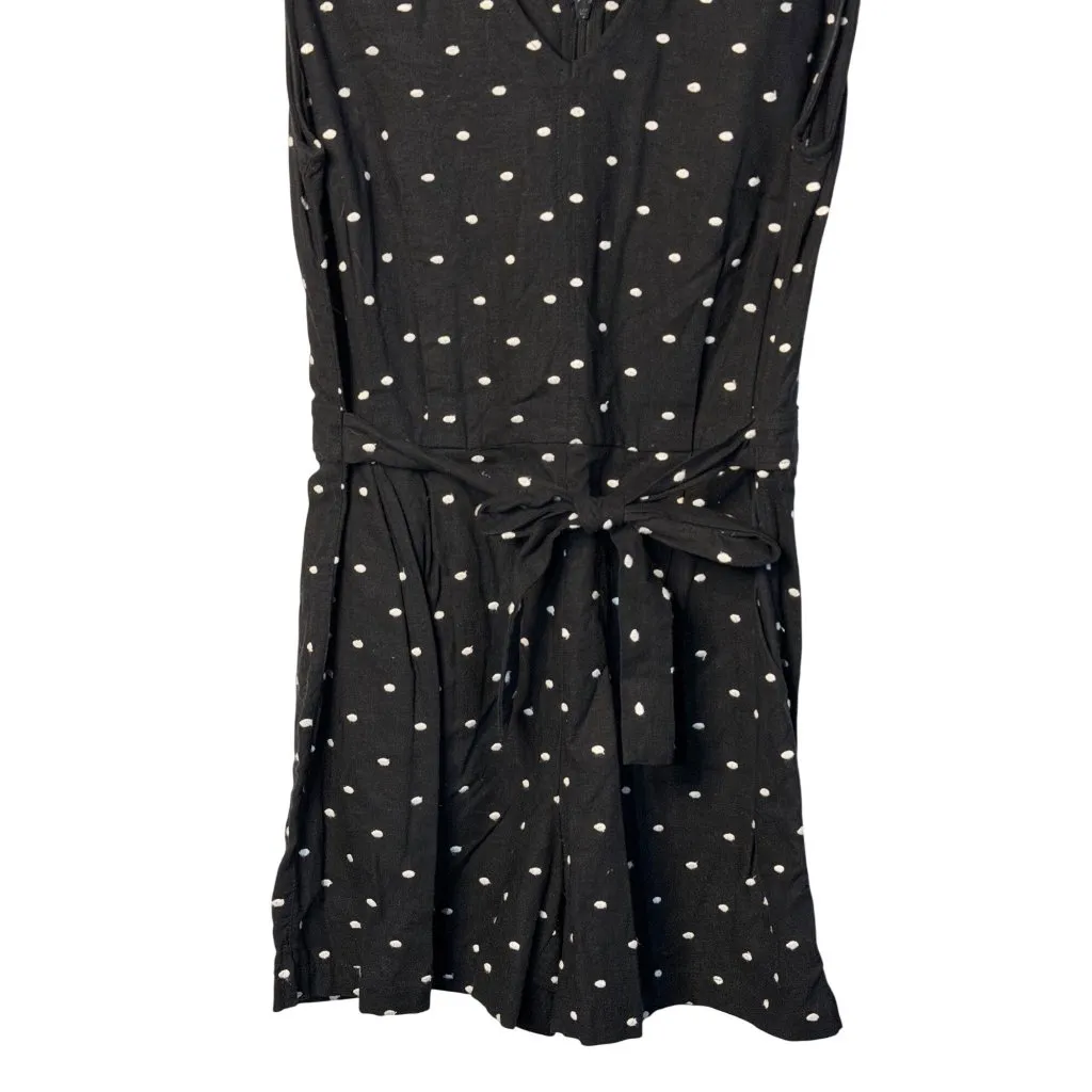 LOFT Black Polka Dot Romper Size 0 Women V-Neck Sleeveless Tie Waist Mini Casual - Image 3