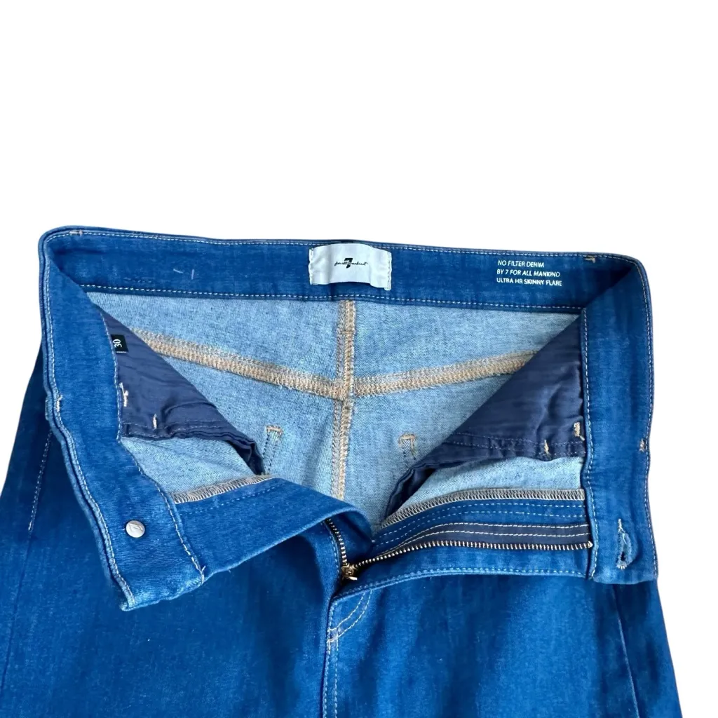 7 For All Mankind Womens Ultra High Rise Skinny Flare Jeans Size 30 Med Wash - Image 5