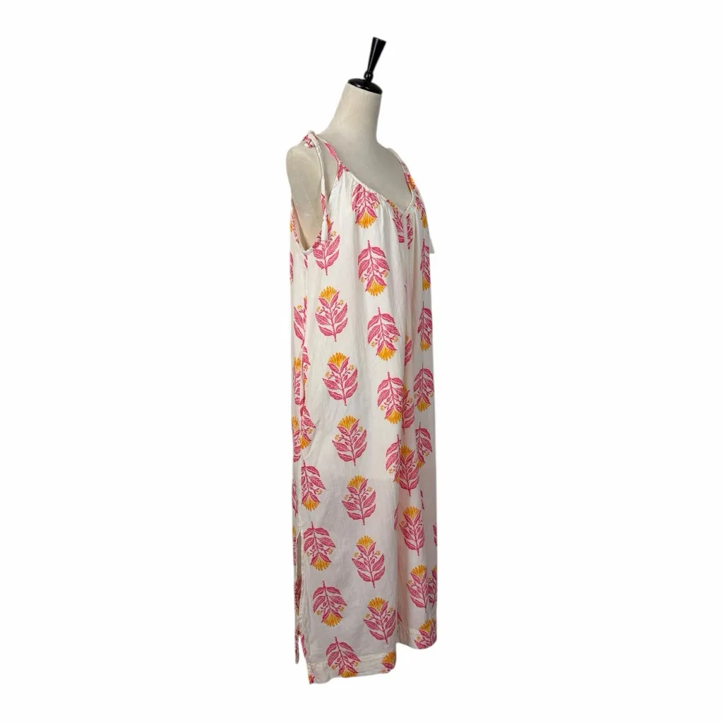 Old Navy Cotton Maxi Dress Sleeveless V-neck White Pink Floral Women Size Large - Image 3