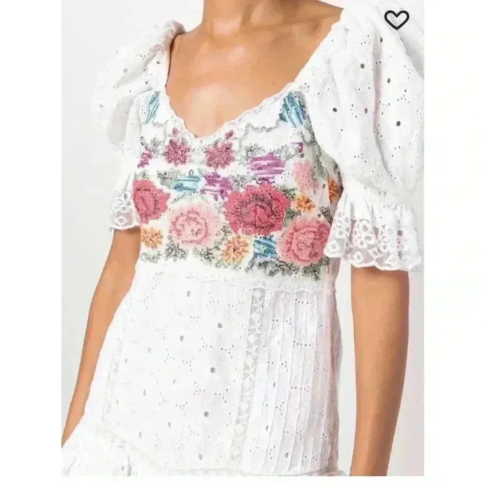 NWT LoveShackFancy Thressey Floral Embroidered Eyelet Cotton Mini Dress White 4 - Image 5