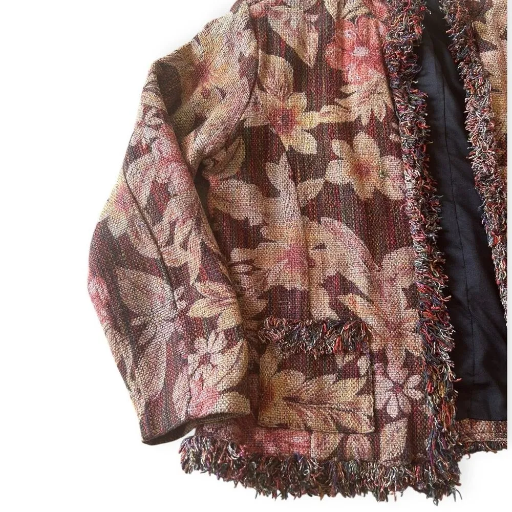 Vintage Y2K Chico's Silk Tapestry Jacket Floral Earth Tones Size 2 Boho Hippy - Image 4