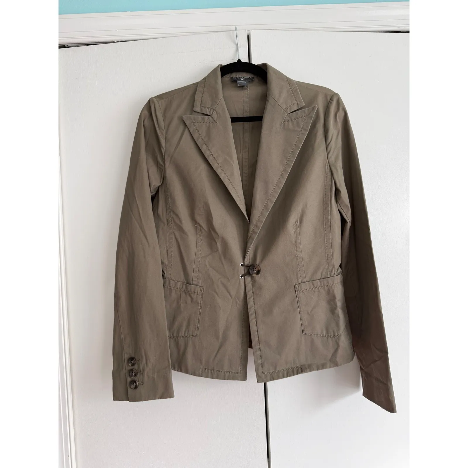 Banana‎ Republic Women's Khaki Cotton Blazer Jacket Size 8 Utility Layering - Image 2