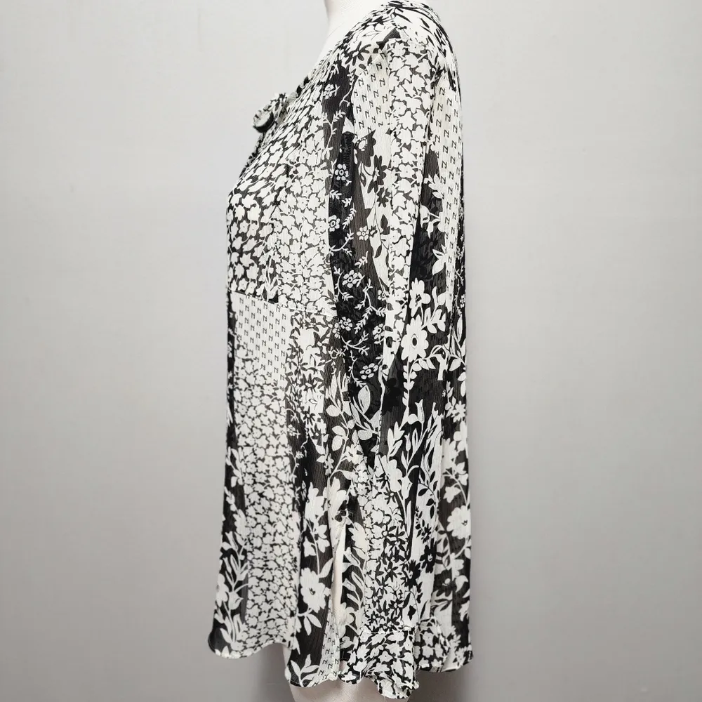 Susan Graver abstract floral sheer ruffle tunic blouse size small - Image 5