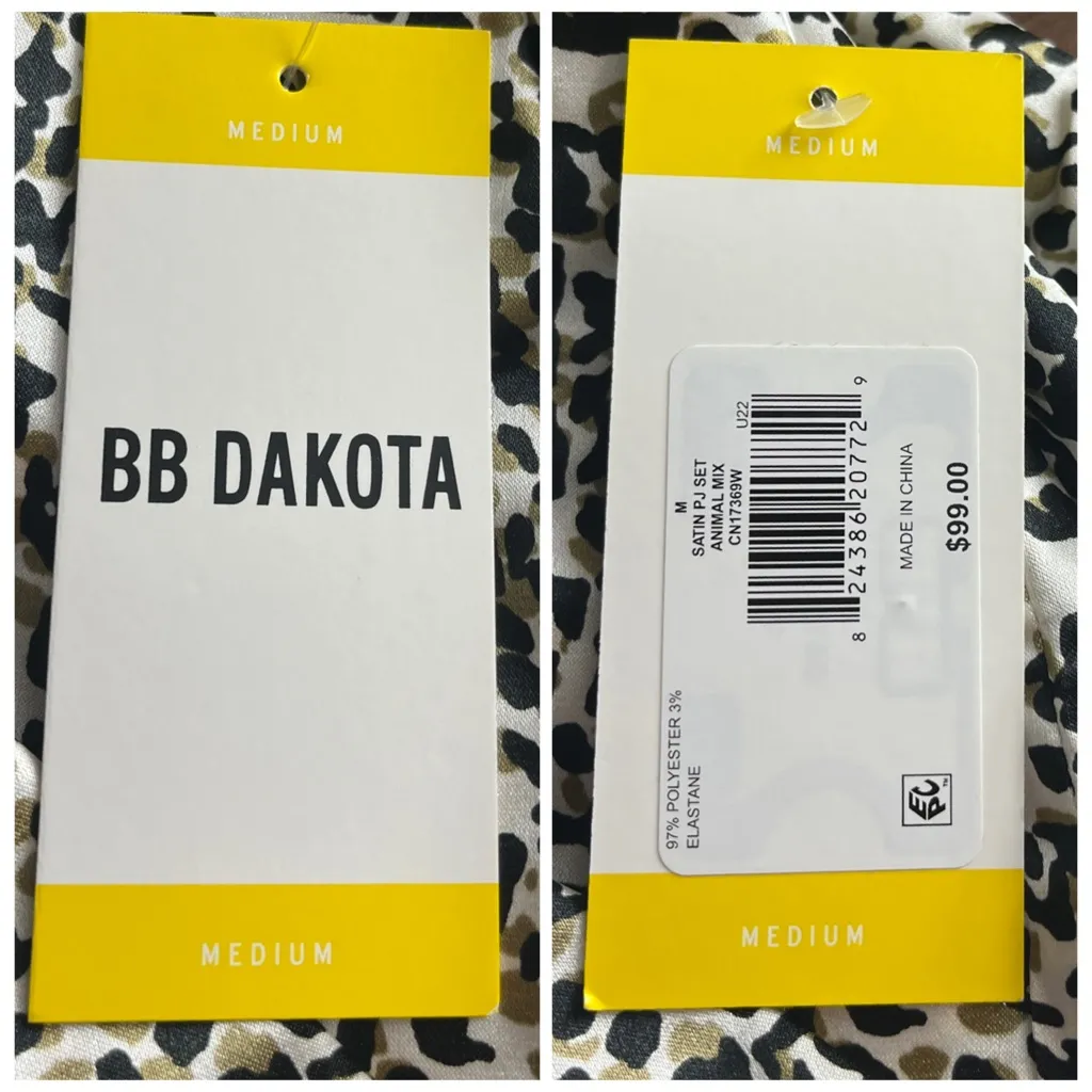 BB Dakota New Satin PJ Set Button Top Shorts Animal Print Women’s Size Medium - Image 13