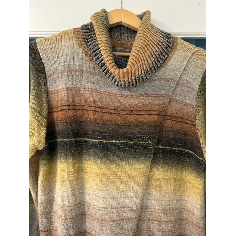 Women's Boho Southwestern turtleneck sweater MEDIUM Longline asymmetric open Gray - Image 4