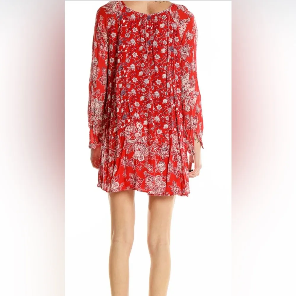 Free People Red Floral Long Sleeve Dress - Image 3