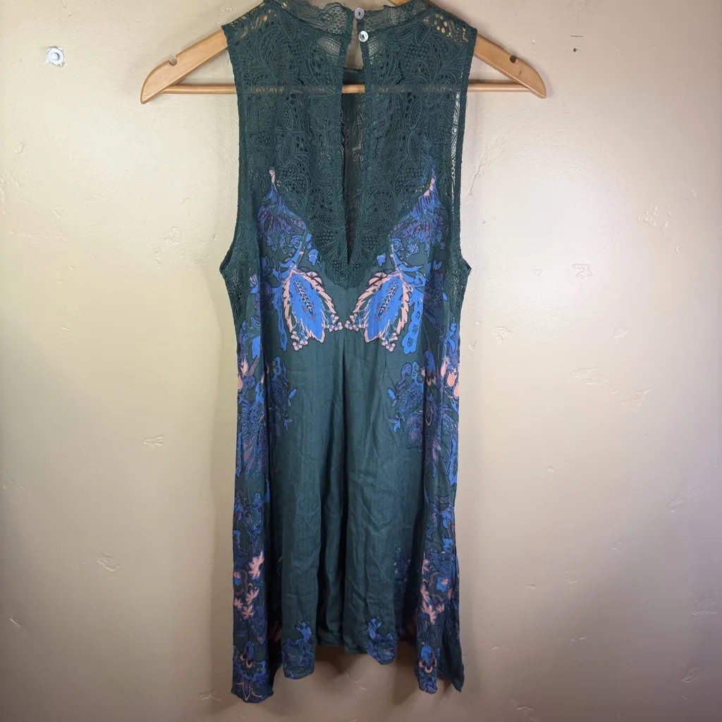 Free People Intimately Marsha Printed Trapeze Slip Dress Size XS Green Boho‎ - Image 6