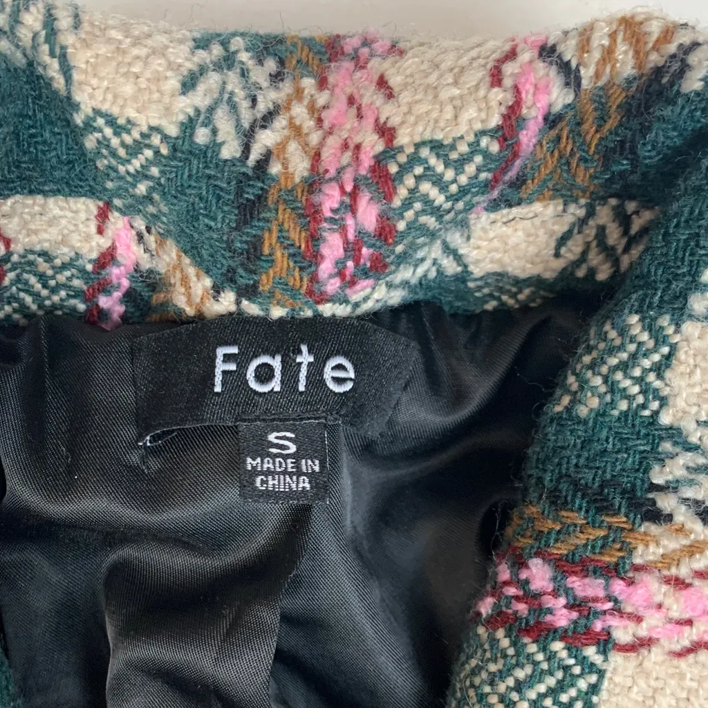 Fate size small blazer tweed Green Pink Textured Jacket plaid double breasted - Image 2