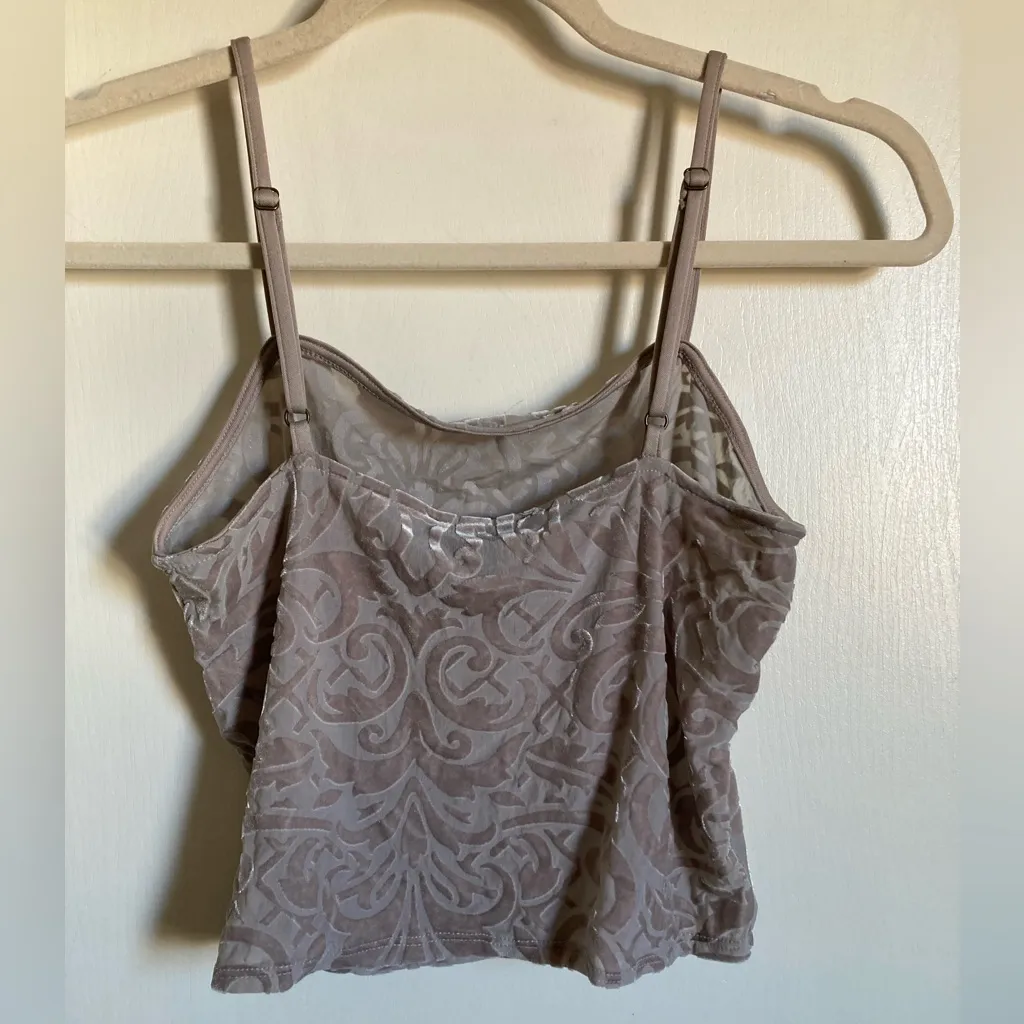 🌞Forever 21 Tan Taupe Velvet Embossed Paisley Cropped Camisole Tank Top - Image 7