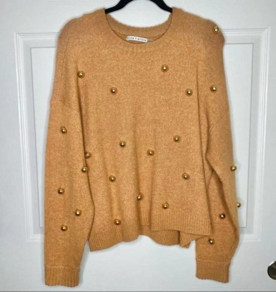 Alice + Olivia Gleeson Wool Metal Ball Sweater in Tan Gold - Image 2