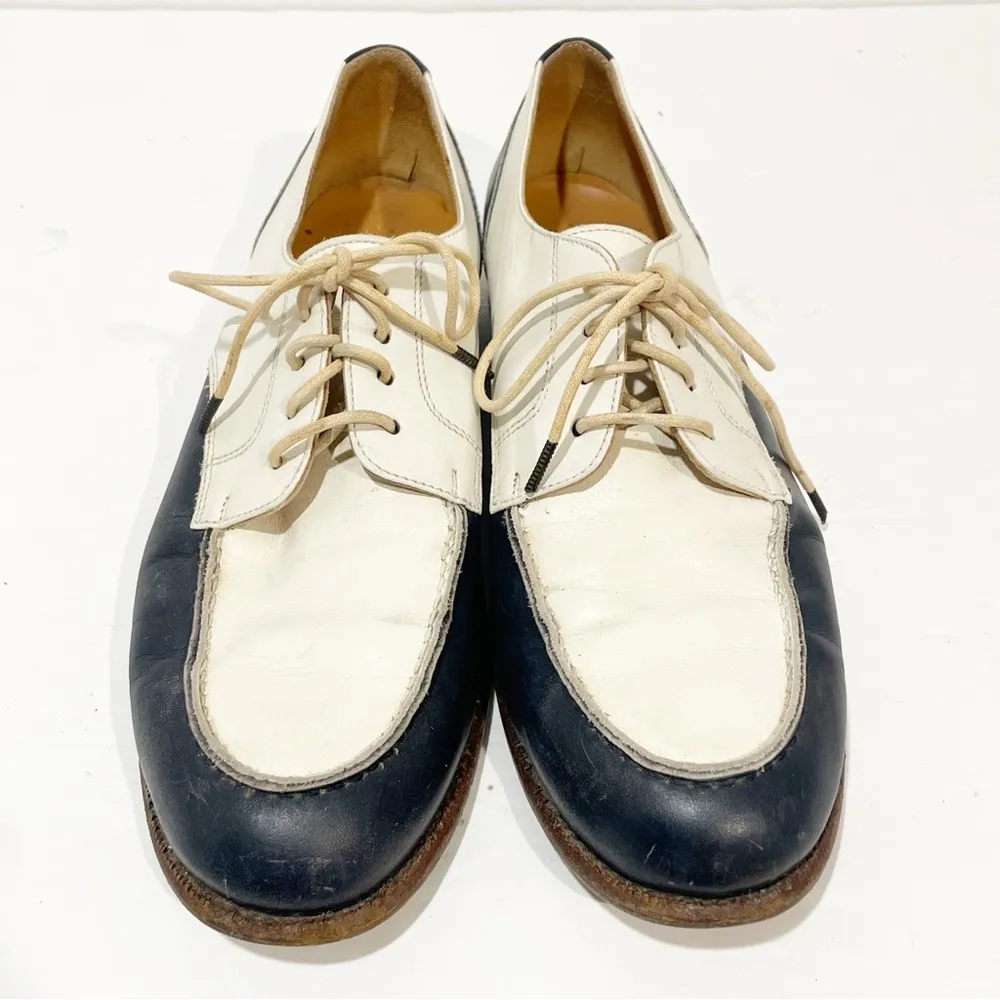 Ralph Lauren Italy Oxfords Women’s 7.5B Blue White Leather Saddle Shoes 2 Tone - Image 2