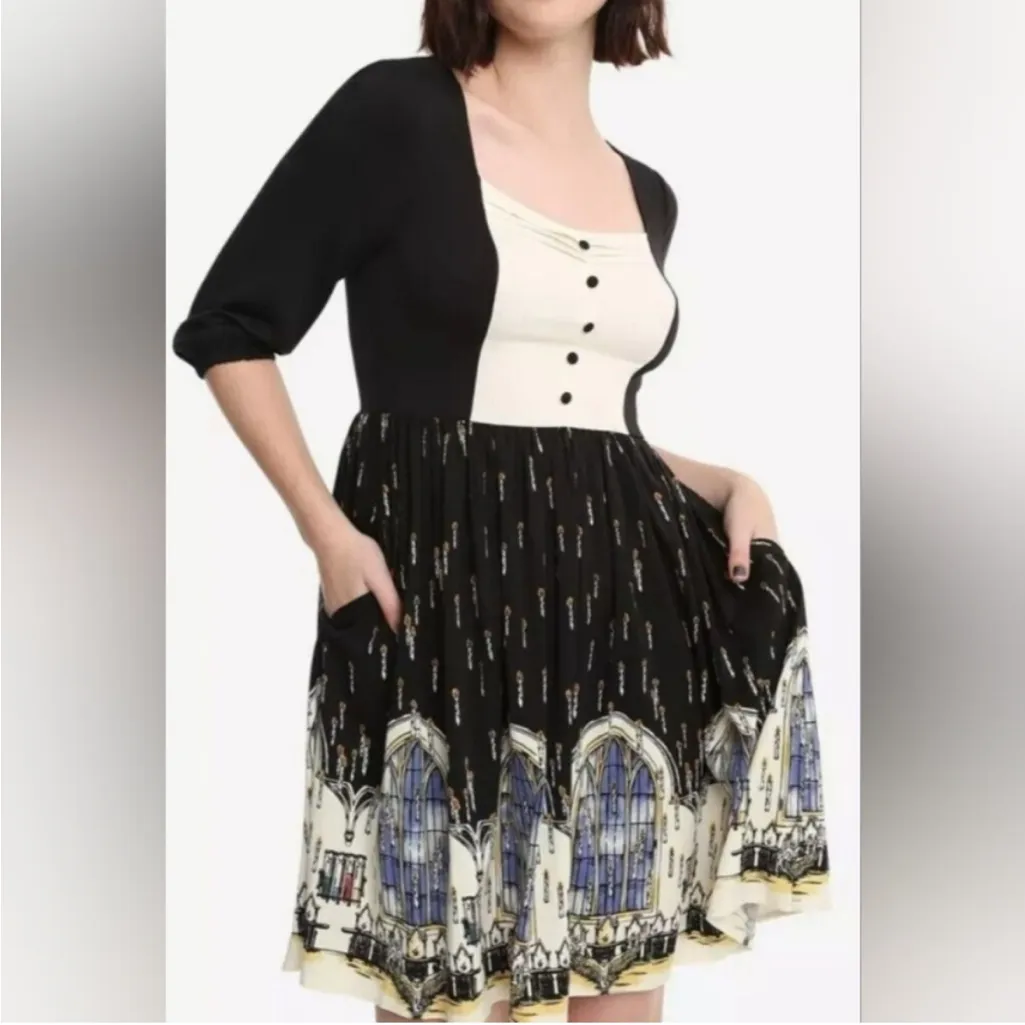 Harry Potter x Hot Topic RARE great hall border mid length skater dress Black Size 14 - Image 13