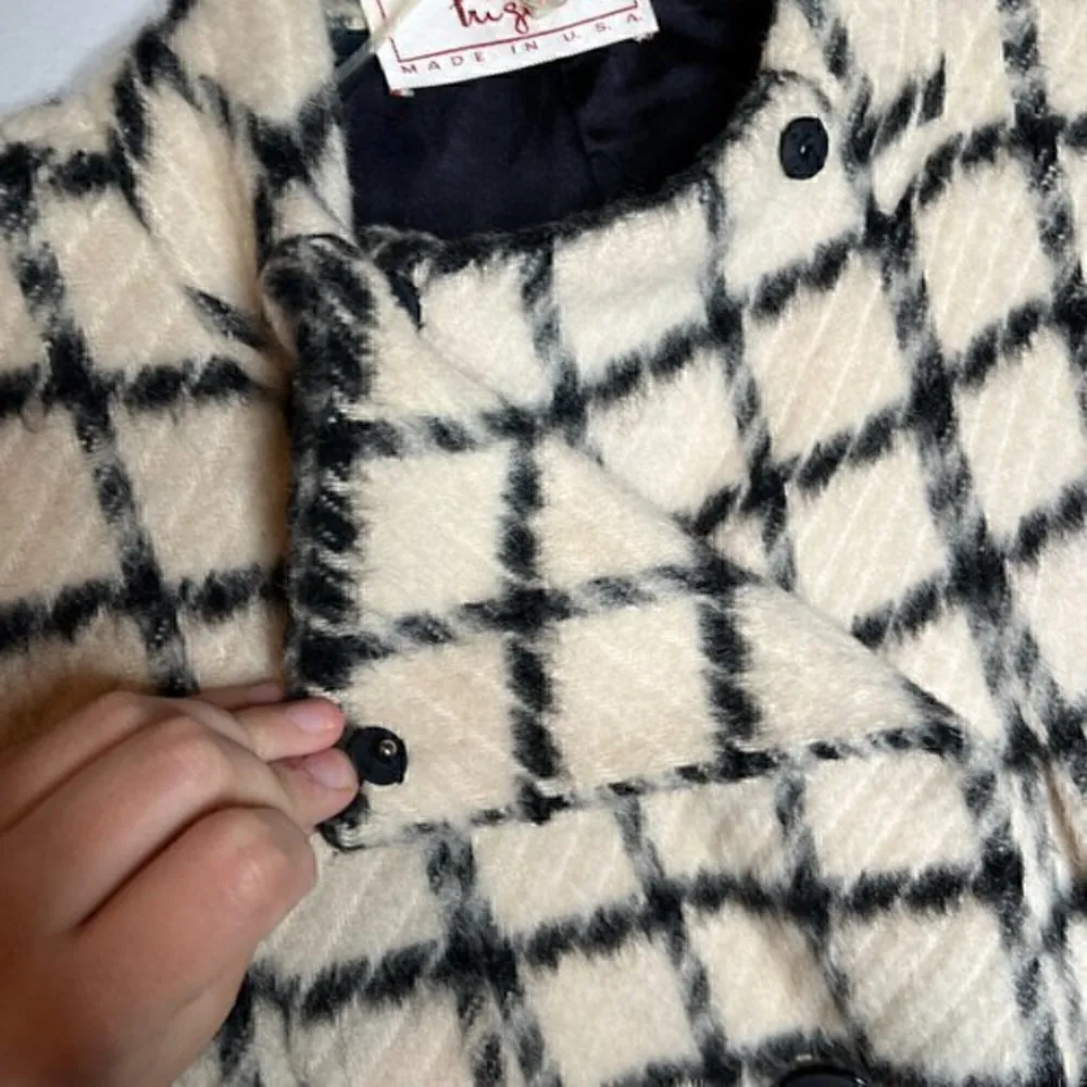 Pauline Trigere Vintage black and white wool window pane Mod Swing coat Size M - Image 4