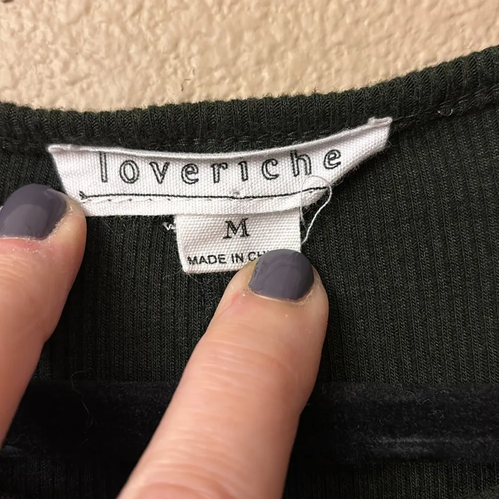 LOVERICHE Black Ribbed Bell Wide Sleeve Swing Shift Knee Dress Size MEDIUM Boho - Image 2