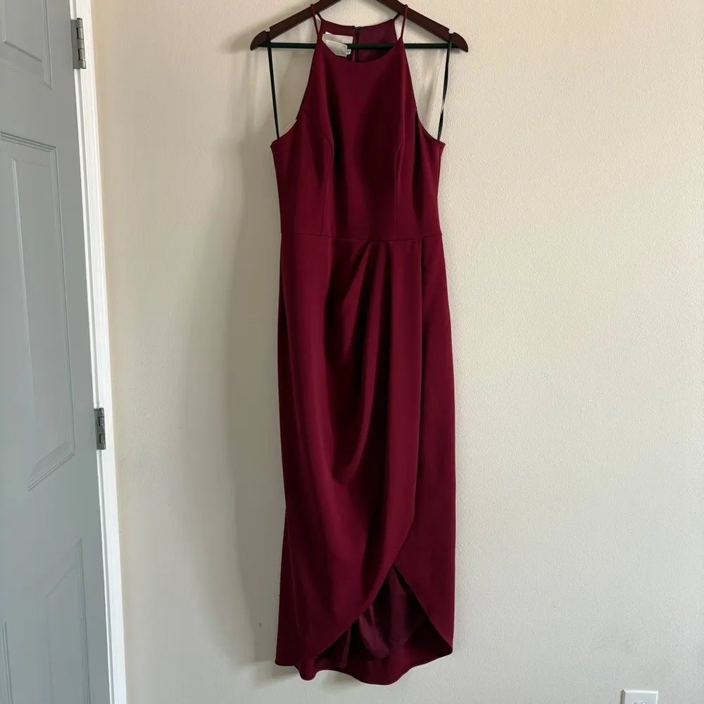 BHLDN Marceau High-Low Crepe Tulip Dress in Bordeaux Red Burgandy Size 12 - Image 5