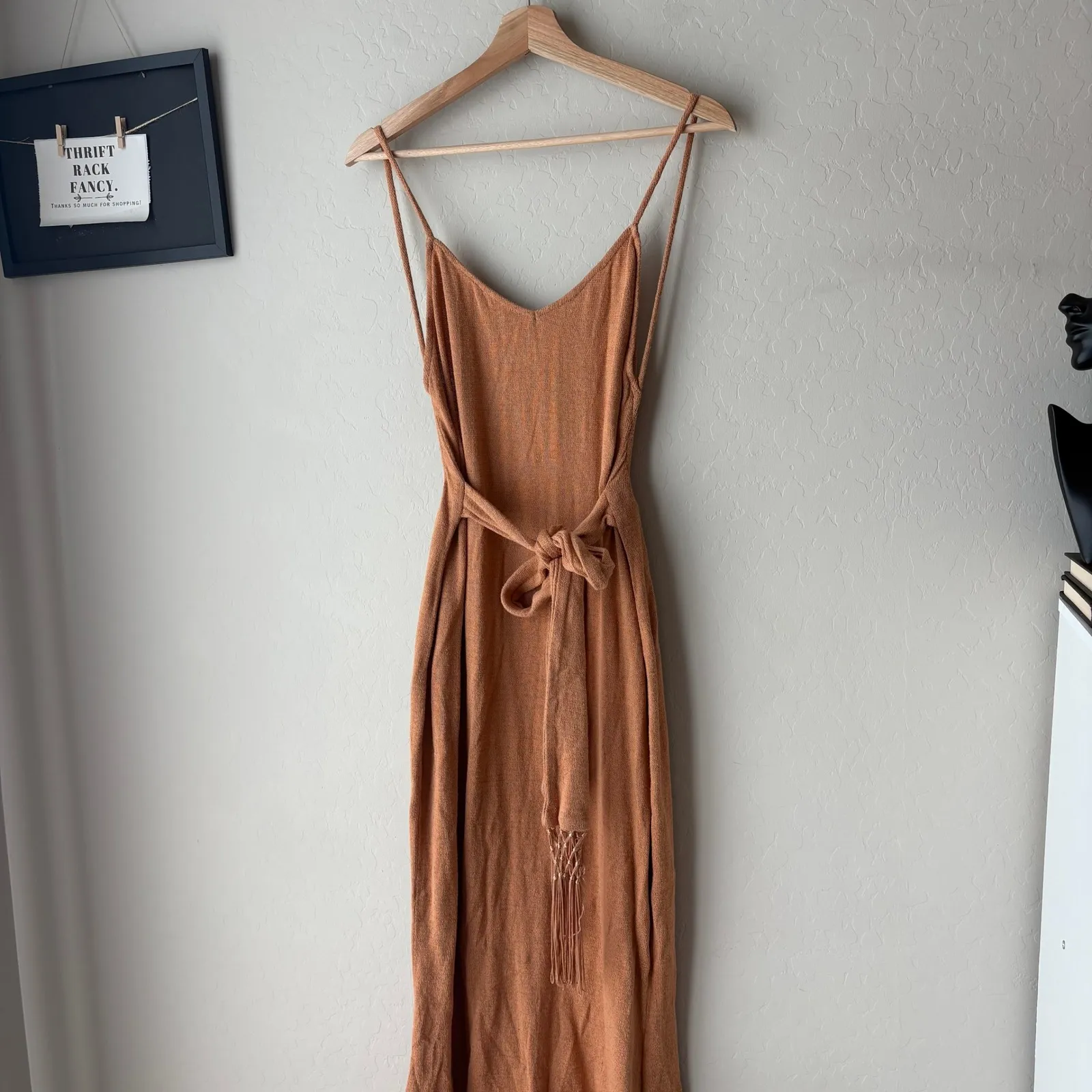 Savannah Morrow The Label Dress Ara Knit Tie Belt Tan Midi Dress Size XL - Image 4