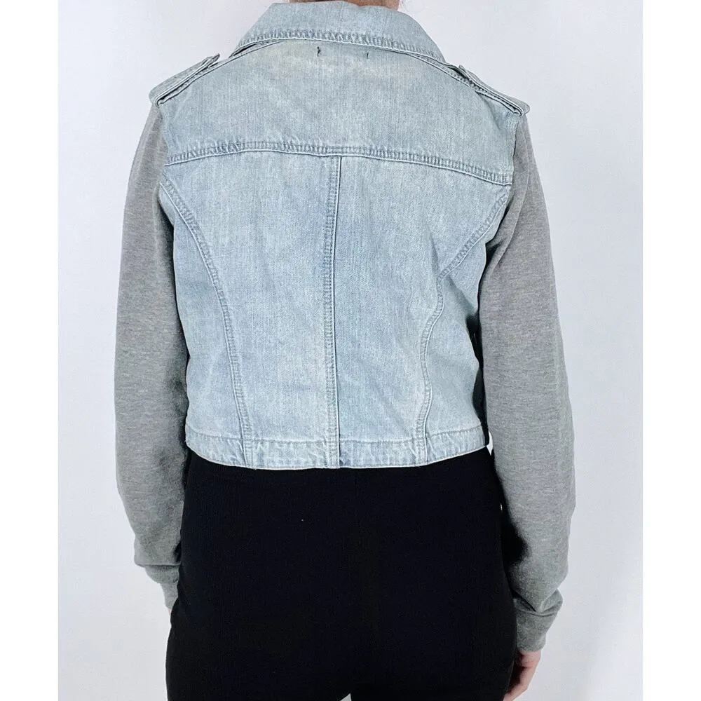 LF Millau Denim Sweatshirt Combo Asymmetrical Jean Jacket Size Medium Blue - Image 2