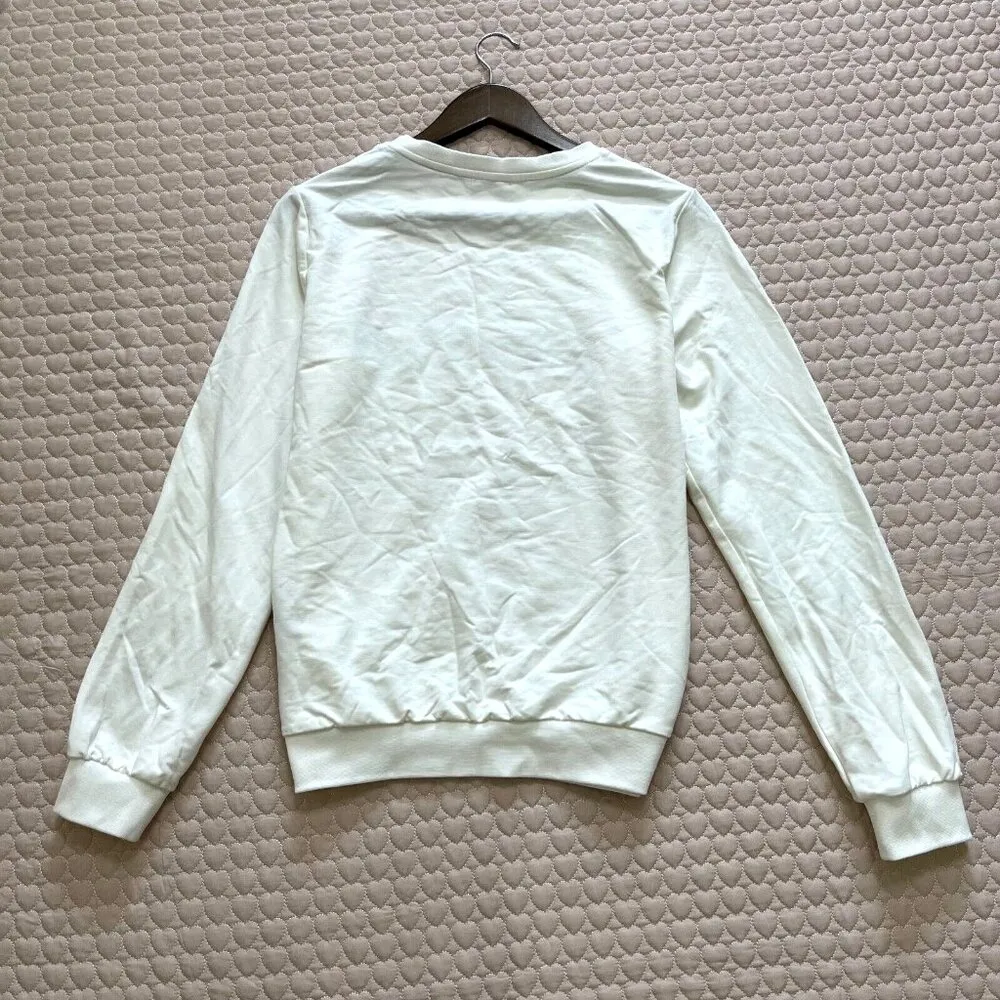 NWOT LIU JO Women's Crystal Logo Sweatshirt Size L Cotton Blend Pullover White Size L - Image 9