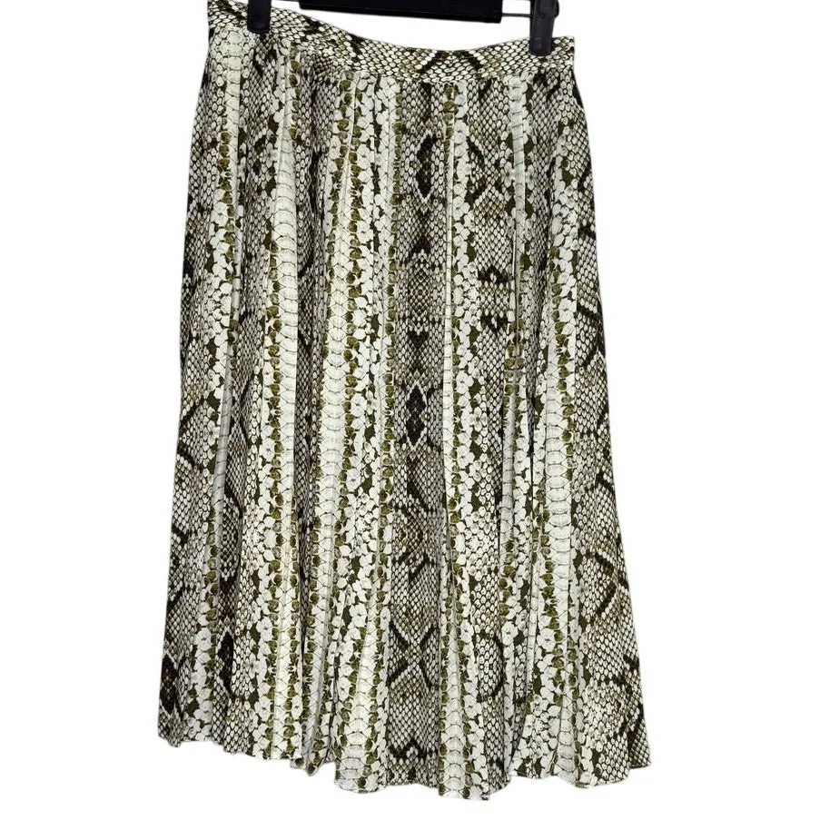 J. Crew Snakeskin Pleated A Line Silhouette Flowy Lined Midi Skirt 2 Cream Brown - Image 12