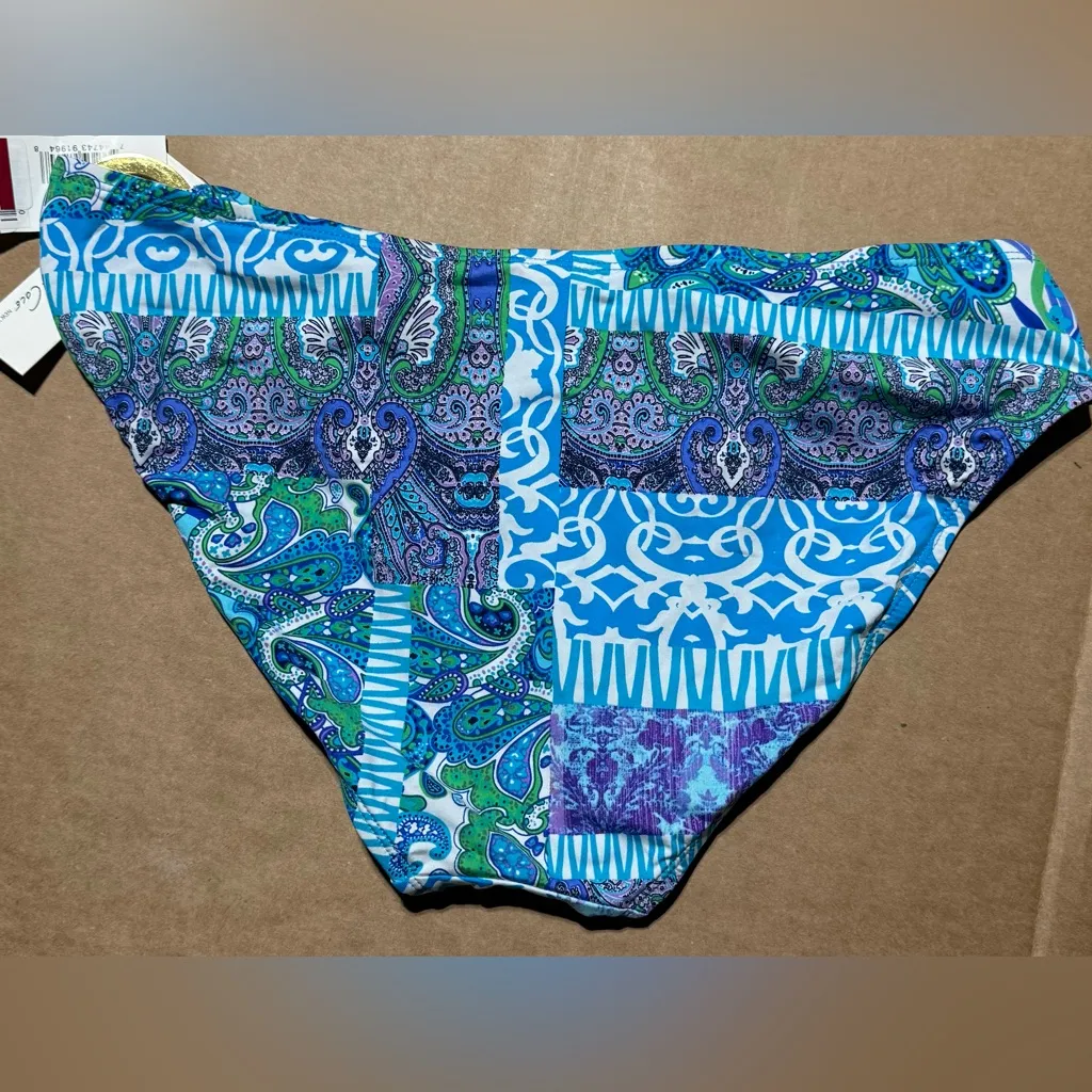 Women’s Kenneth Cole New York Paisley Swimsuit Bikini Bottom Size 14 NWT Blue - Image 2