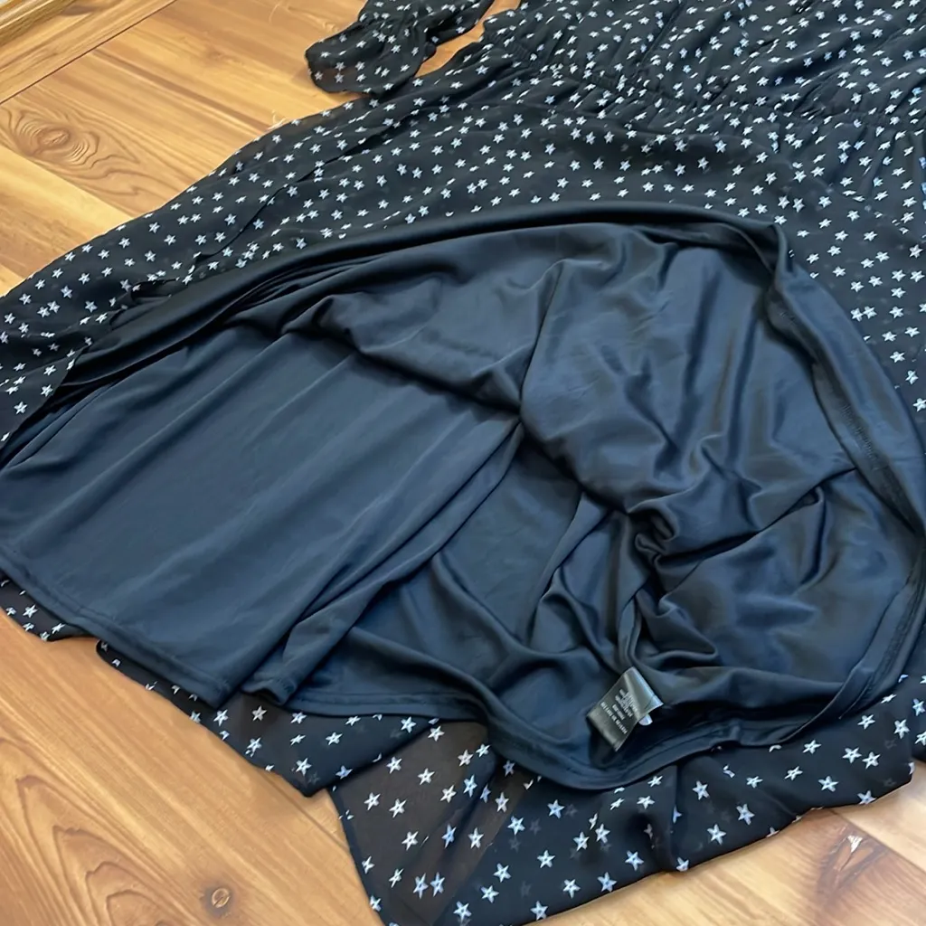 Torrid Black Star Chiffon High Collar Long Ruffle Sheer Sleeves Lined Midi Dress - Image 12