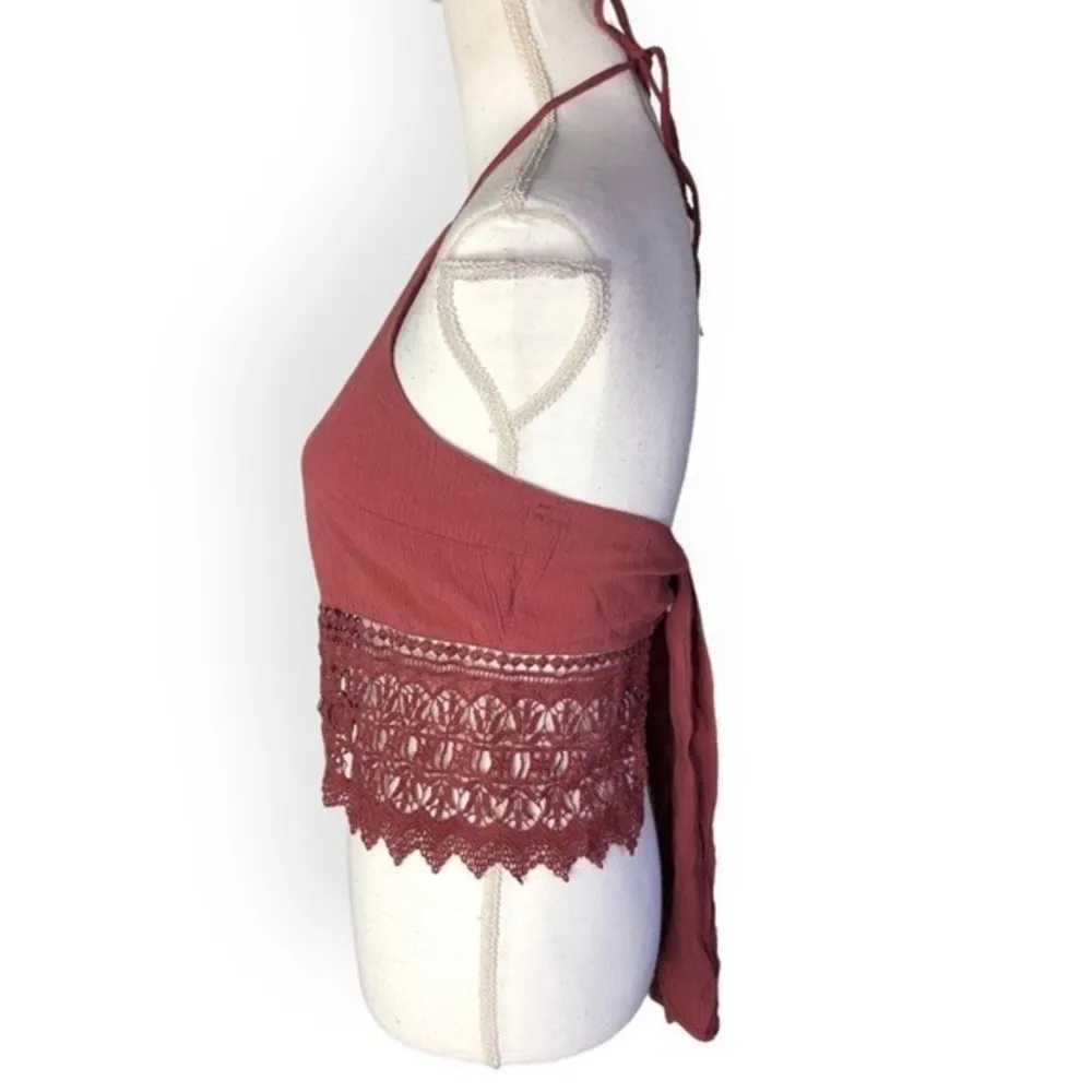 American Eagle Rust Halter Neck Embroidered Lace Crop Top - Image 41