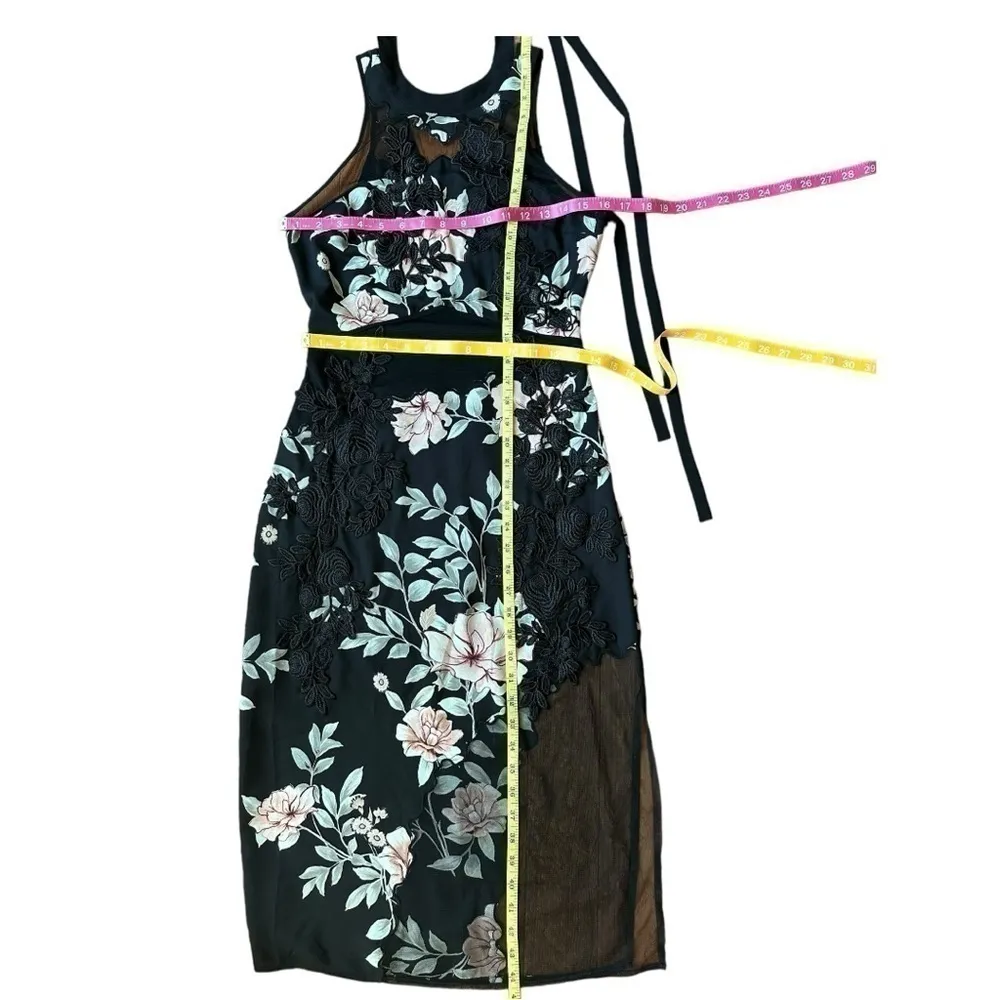 Guess Aluara Women's Black Pink Floral Embroidered Sexy Halter Midi Dress Size 0 - Image 12