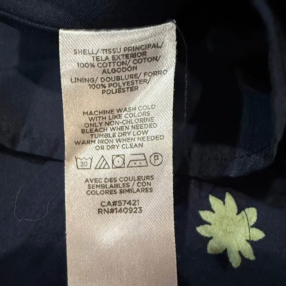 Loft Outlet Floral A-Line Midi Dress Womens 12 Navy Blue Square Neck Zipper Back - Image 8