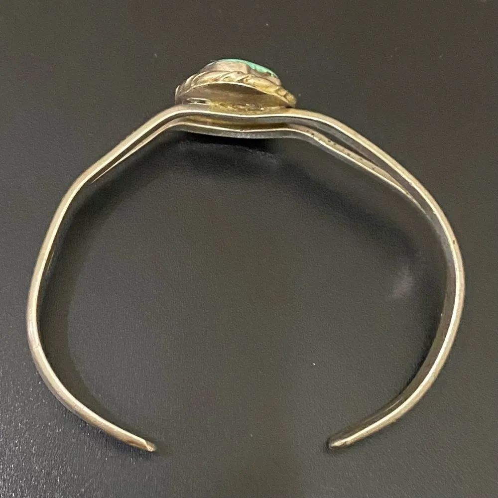 Vintage Unsigned Southwestern Style Silver Turquoise Nugget Open Cuff Bangle Blue - Image 11