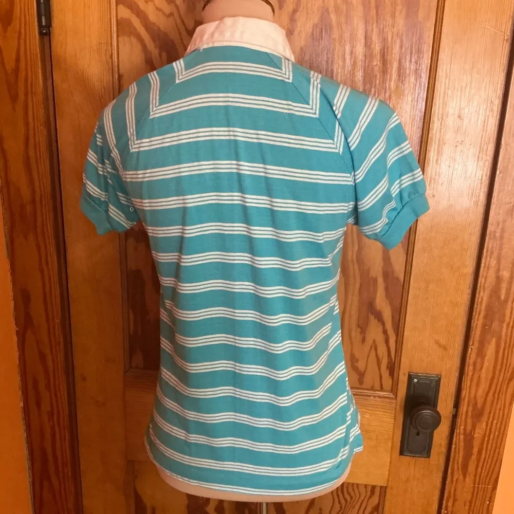 Vtg 70s Vibrant White Striped Blue Polo Size M - Image 8