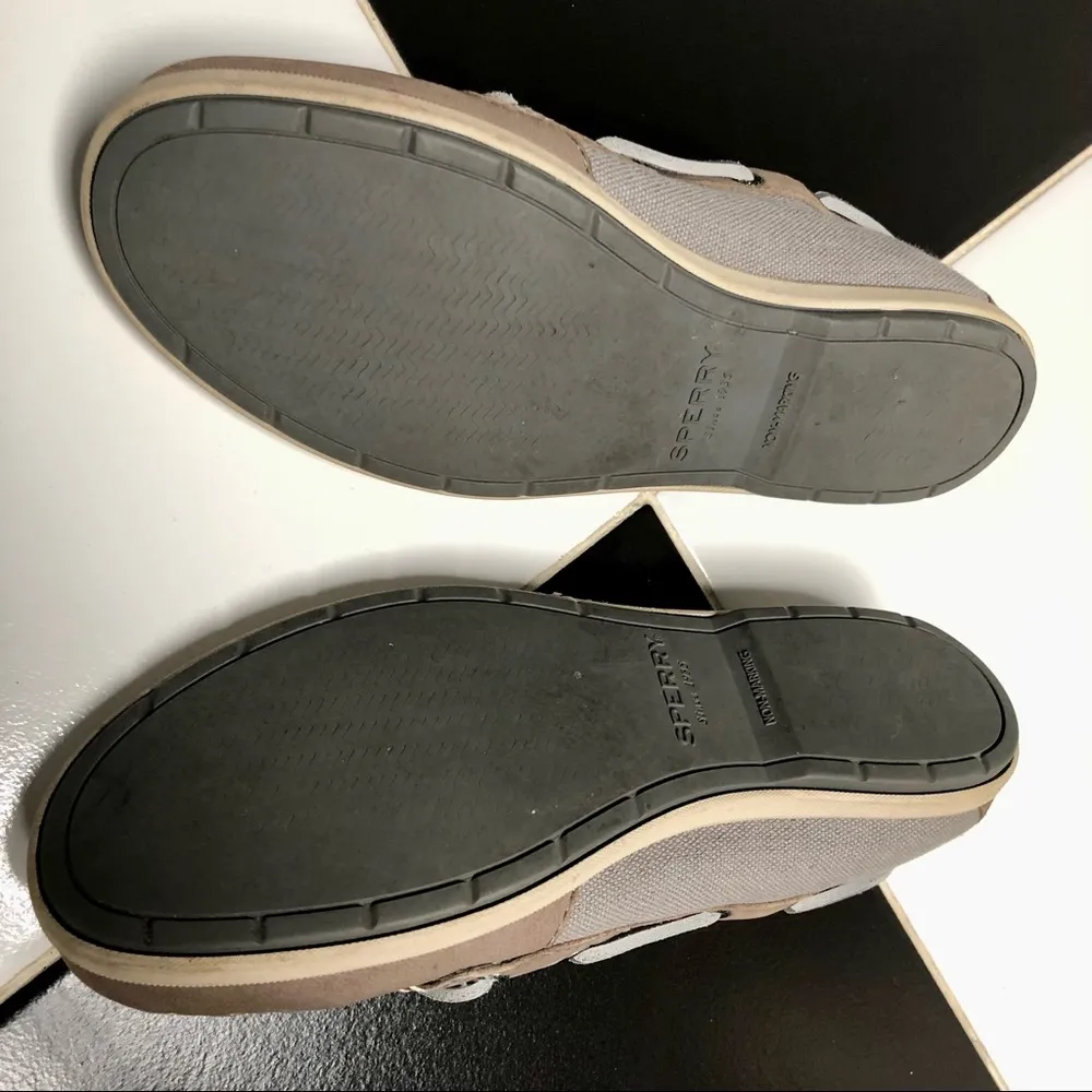 Sperry Slip-On Boat Shoes Coil Ivy Grey Canvas & Leather Brown Silver Preppy sz6 - Image 4