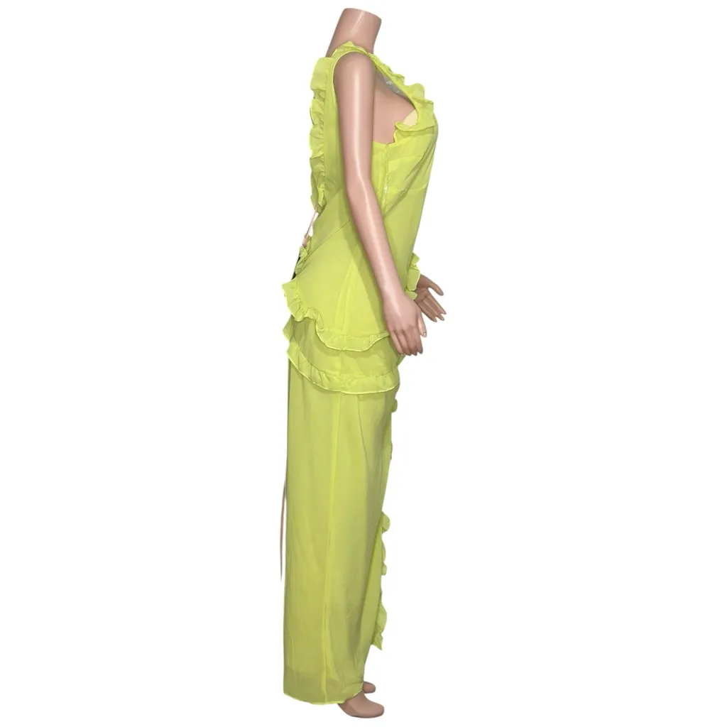 HOUSE OF CB Pixie Ruffle Maxi Dress, Lime, L (Plus Cup) - Image 10