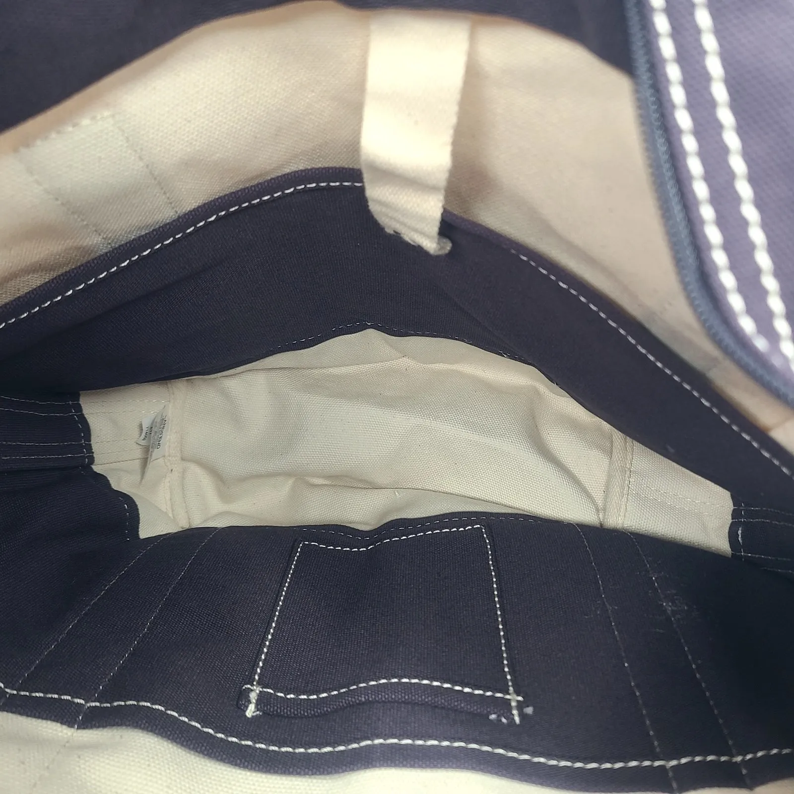 Lands End Boat Tote Cotton Canvas Tote Bag Zip Top Ivory & Navy Miller Lite - Image 7